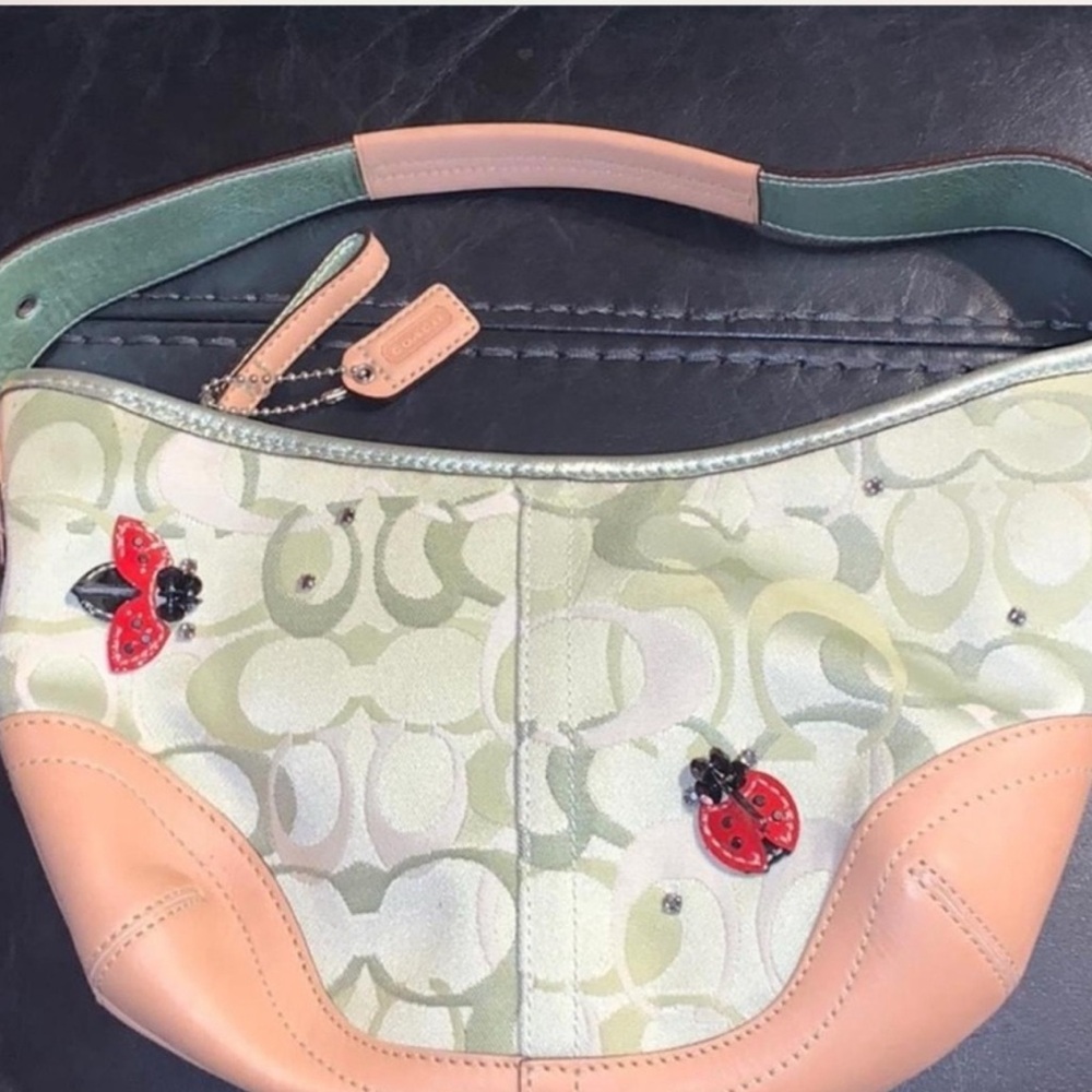 Coach Green and Tan Shoulder Bag with Classic Design